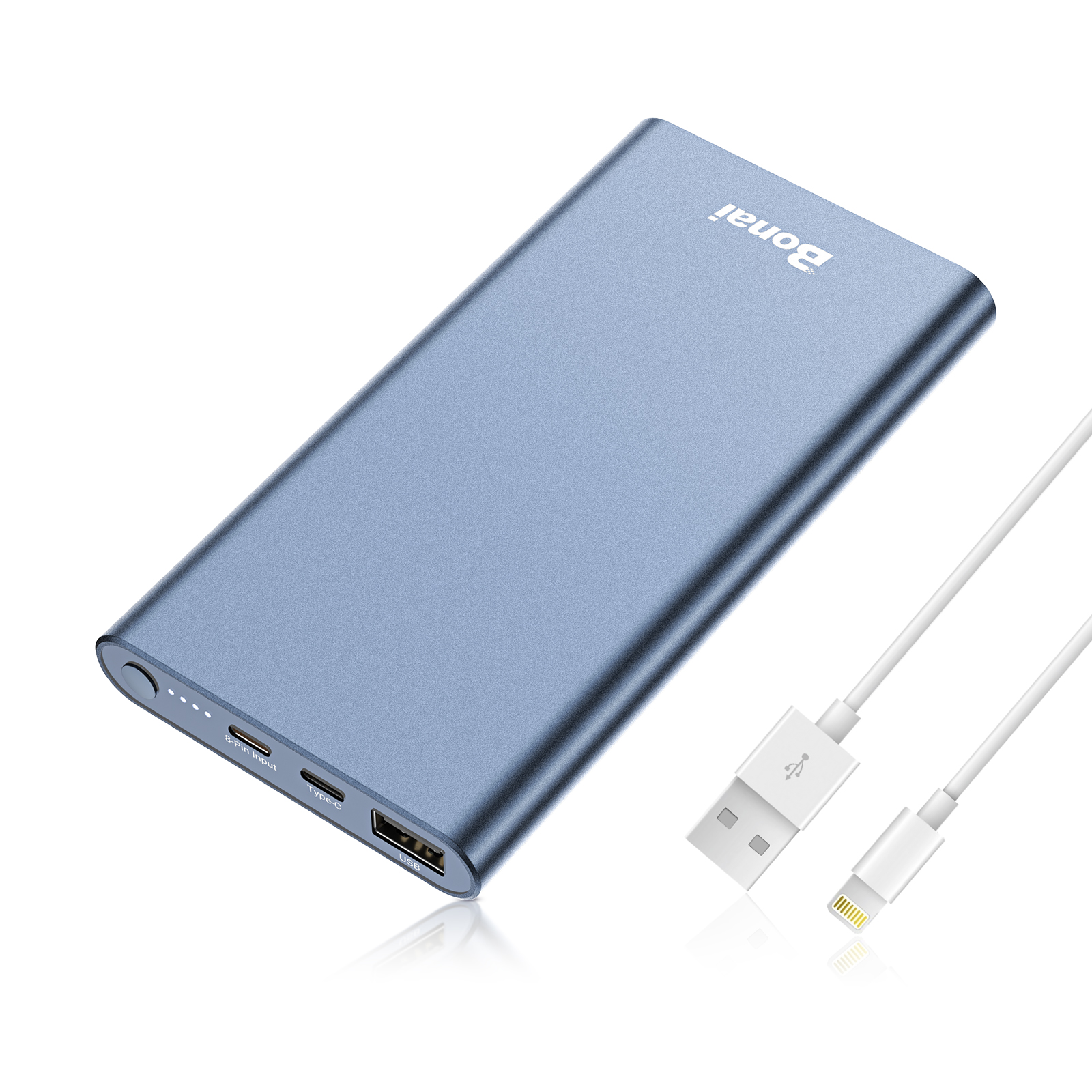 Portable Charger 12000mAh for iPhone 13 Pro Max, Bonai Portable iPhone Charger Airplane Safe USB C High Speed 3.0A IN/OUT Compatible with iPhone 12 (8-pin Charging Cable Included) Blue