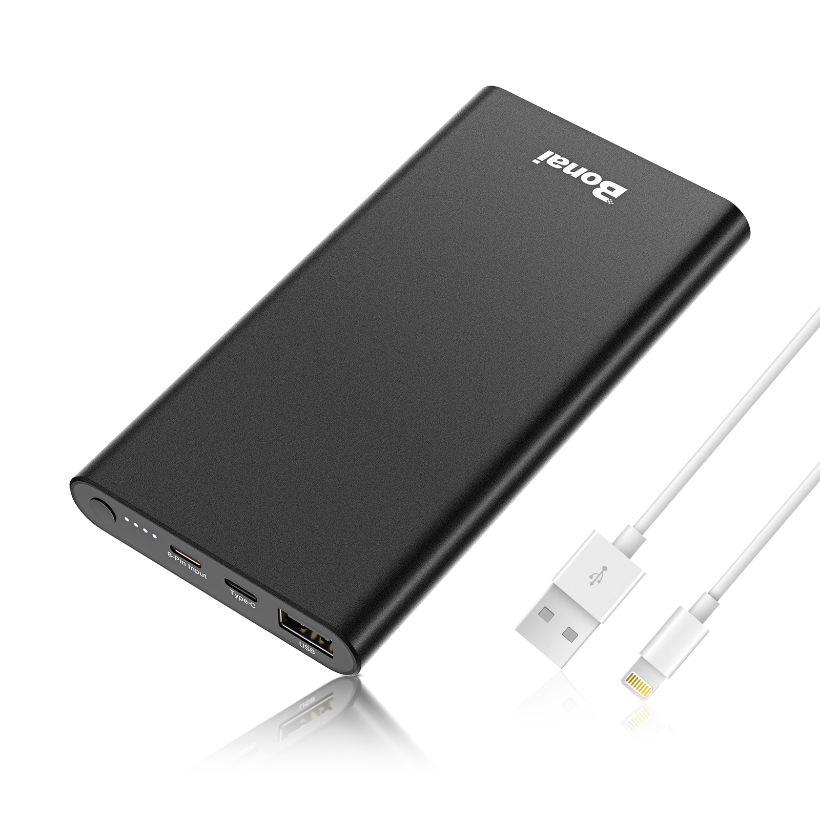 Portable Charger BONAI 12000mAh Power Bank (Aluminum) (Powerful) (Travel) USB C High-Speed 3.0A Input/Output Compatible with iPhone 13/13 PM iPad Samsung Android (Charging Cable Include) - Black