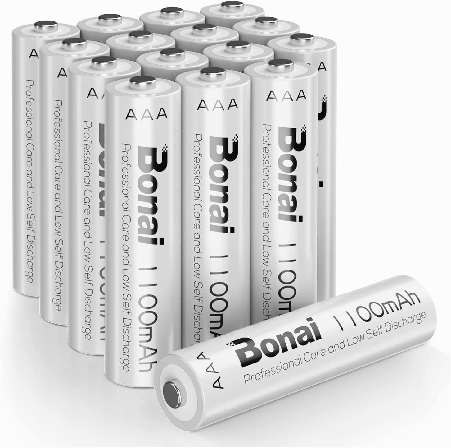 BONAI AAA Rechargeable Batteries 1.2V 1100mAh Ni-MH High-Capacity Triple-A Battery for Clocks, Remotes, Toys, Cameras, Flashlights, Games Controllers, E-Toothbrushes, Shavers, and More-16 Pack