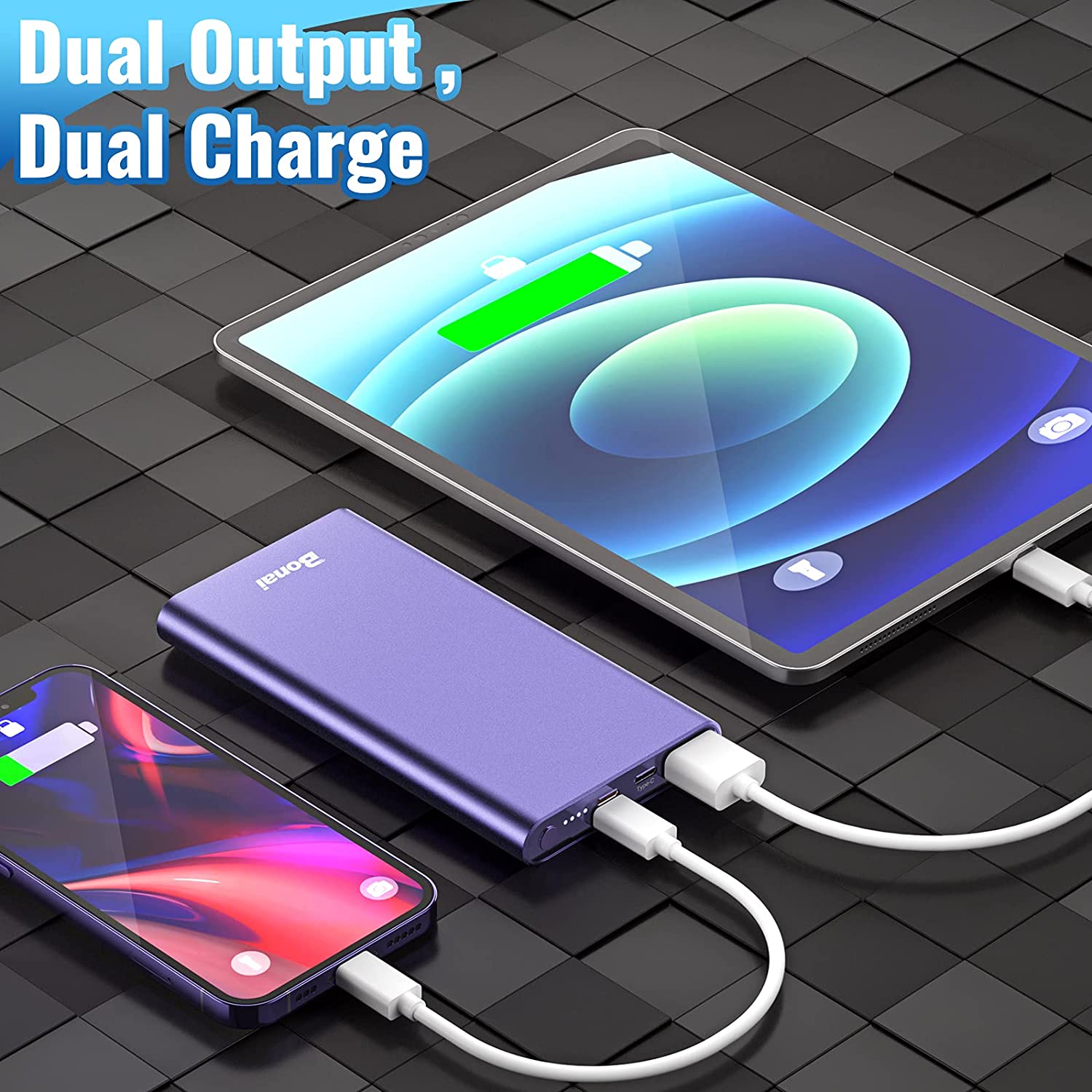 BONAI Portable Charger 12000mAh, Power Bank for Heated Vest USB C  Input/Output High Speed 3.0