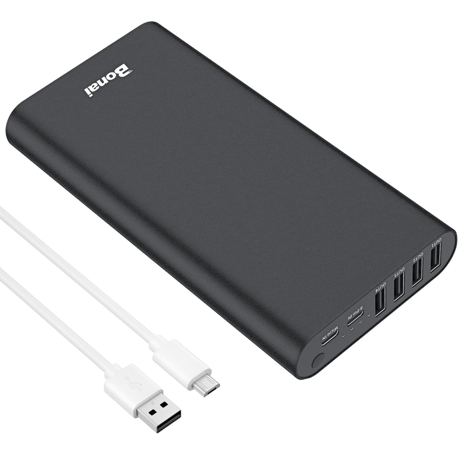BONAI Portable Charger 20000mAh iPhone Charger Aluminum External Battery Pack Power Bank 4 USB Outputs(2.1A), High-Speed Charging Compatible with iPhone 13 12 11 X iPad Tablet Samsung - Black