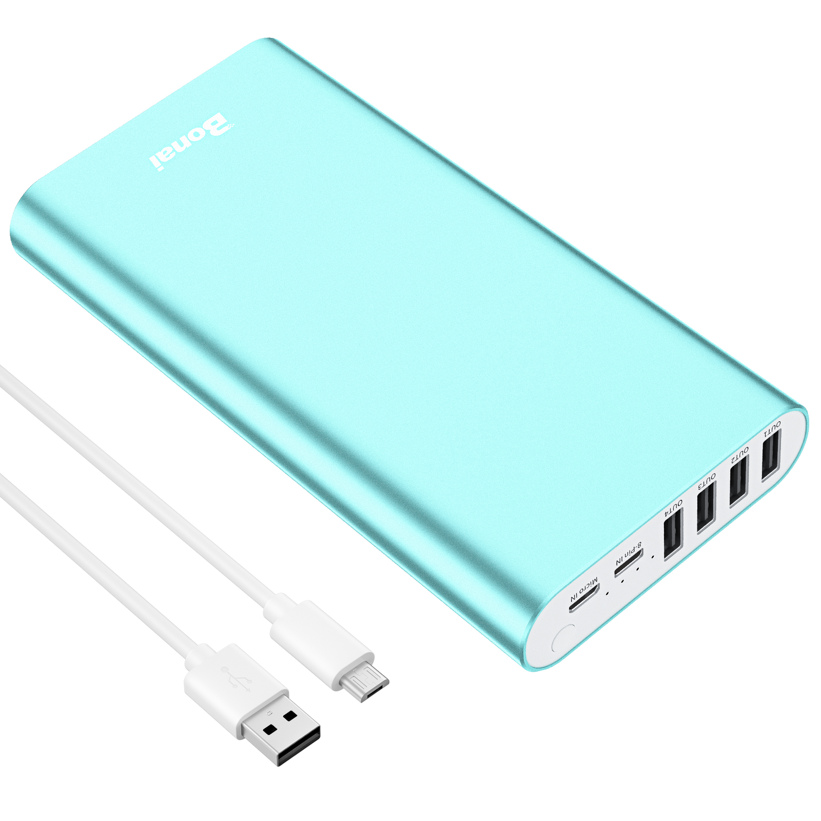 BONAI Portable Charger 20000mAh Power Bank 2.0A Max Input 4 USB Output, Aluminum Polymer External Battery Pack for Road Trip Camping Compatible with iPhone iPod iPad Samsung Smartphone Tablet - Mint