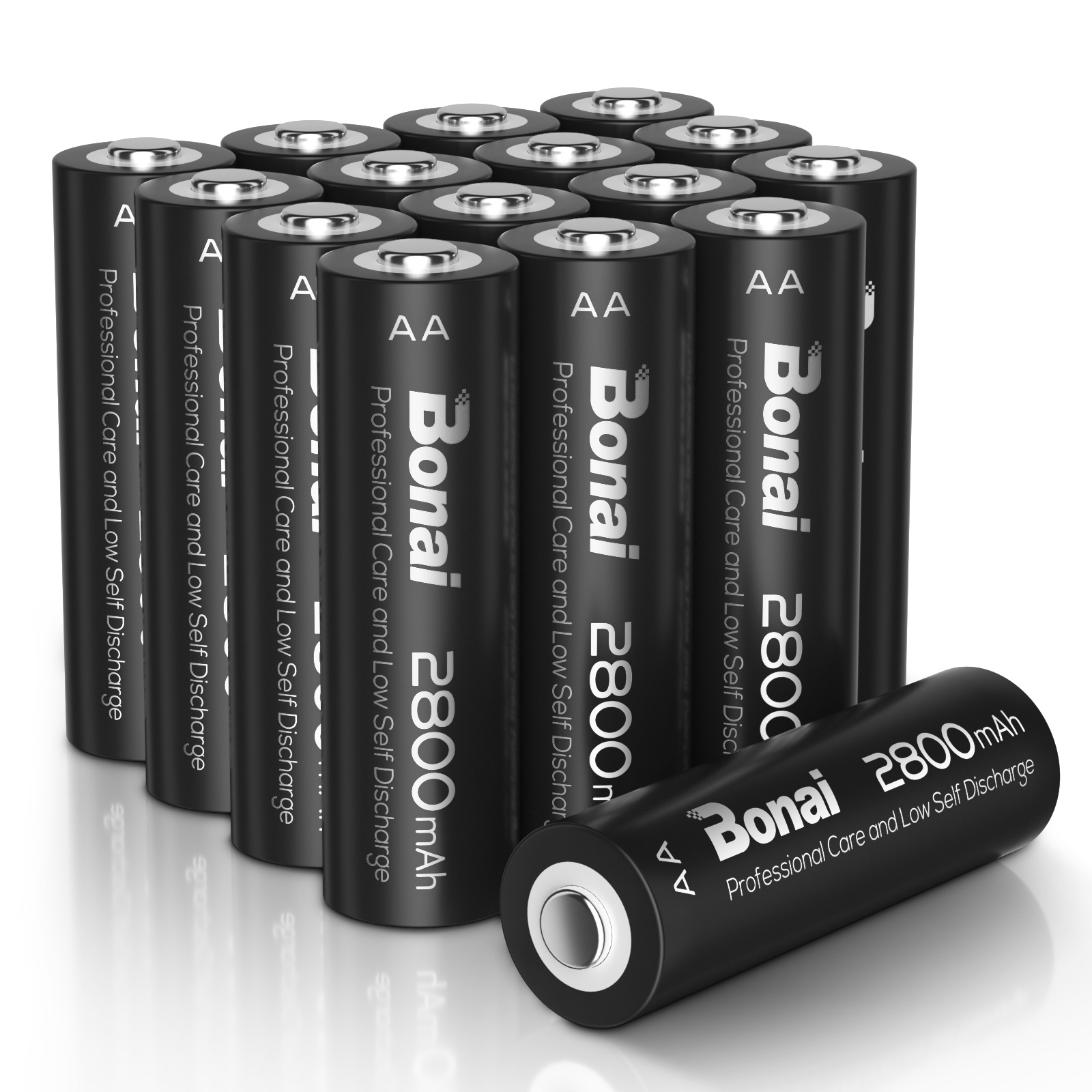 BONAI AA Rechargeable Batteries 2800mAh High Capacity 1.2V Ni-MH Low Self Discharge AA Battery-16 Count