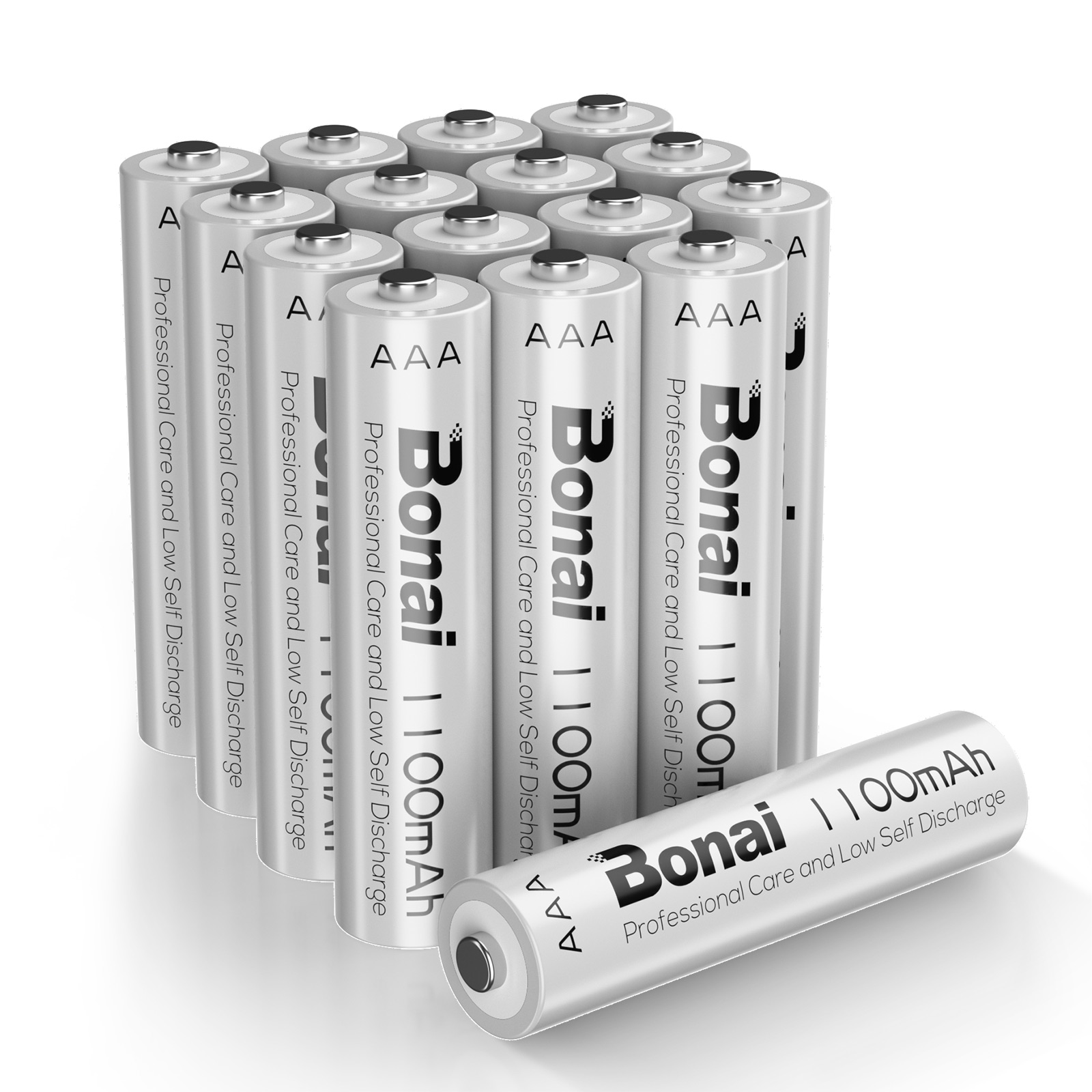 BONAI AAA Rechargeable Batteries 1.2V 1100mAh Ni-MH High-Capacity Triple-A Battery for Clocks, Remotes, Toys, Cameras, Flashlights, Games Controllers, E-Toothbrushes, Shavers, and More-16 Pack
