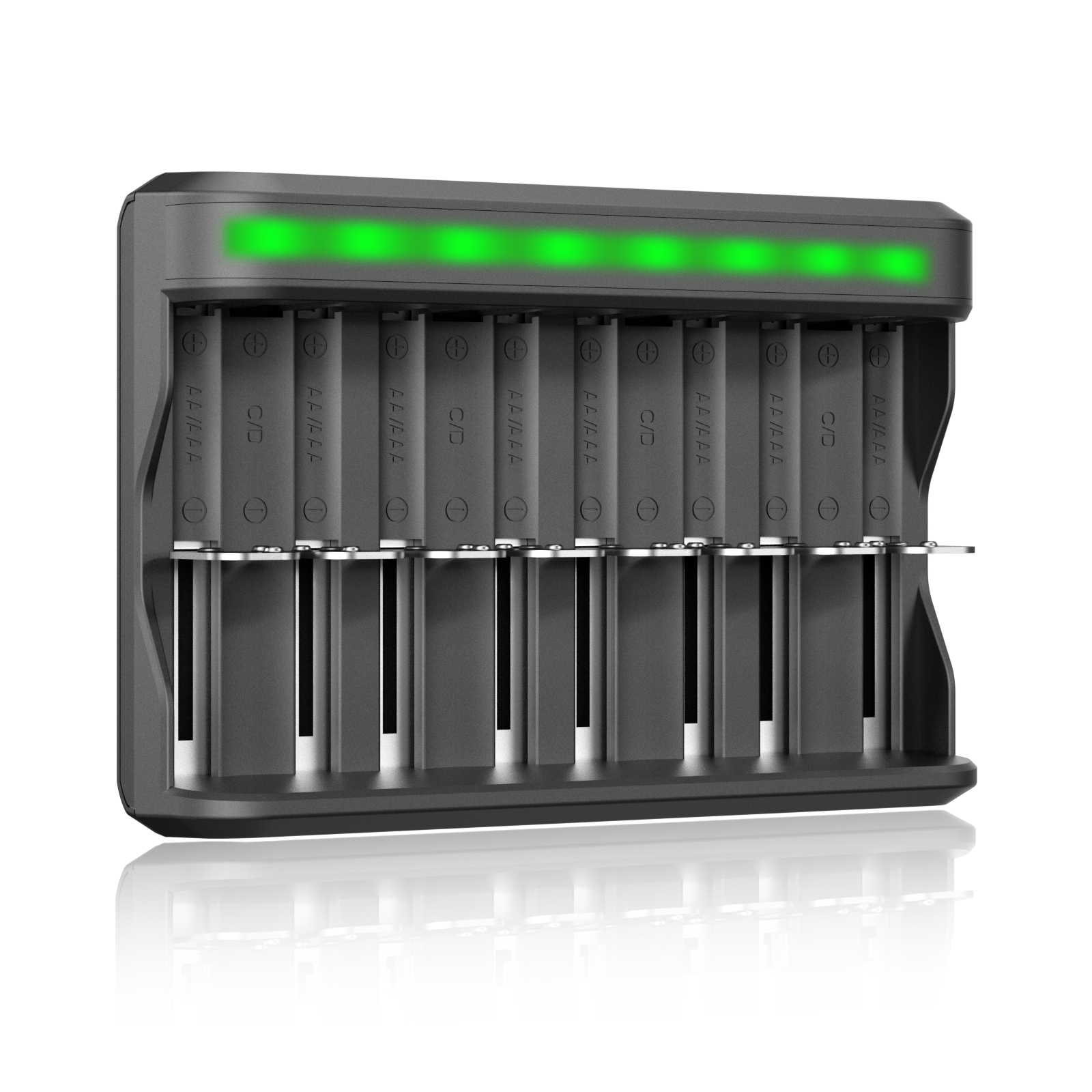 BONAI AA AAA C D SC Battery Charger, USB High-Speed Charging, Independent Slot, 8 Bay Household Battery Charger for Ni-MH Ni-CD Rechargeable Batteries with Detection Function