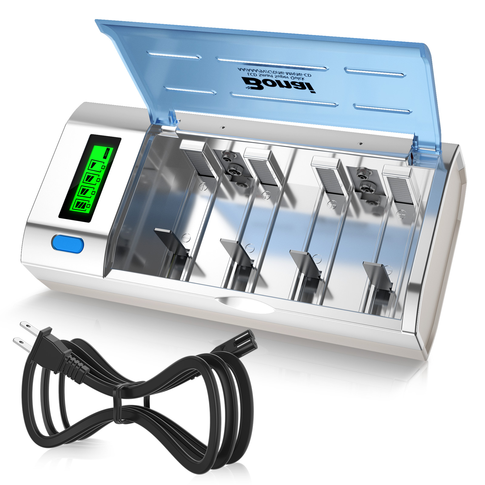 BONAI LCD Battery Charger for C D AA AAA 9V NiMH NiCD Rechargeable Batteries 