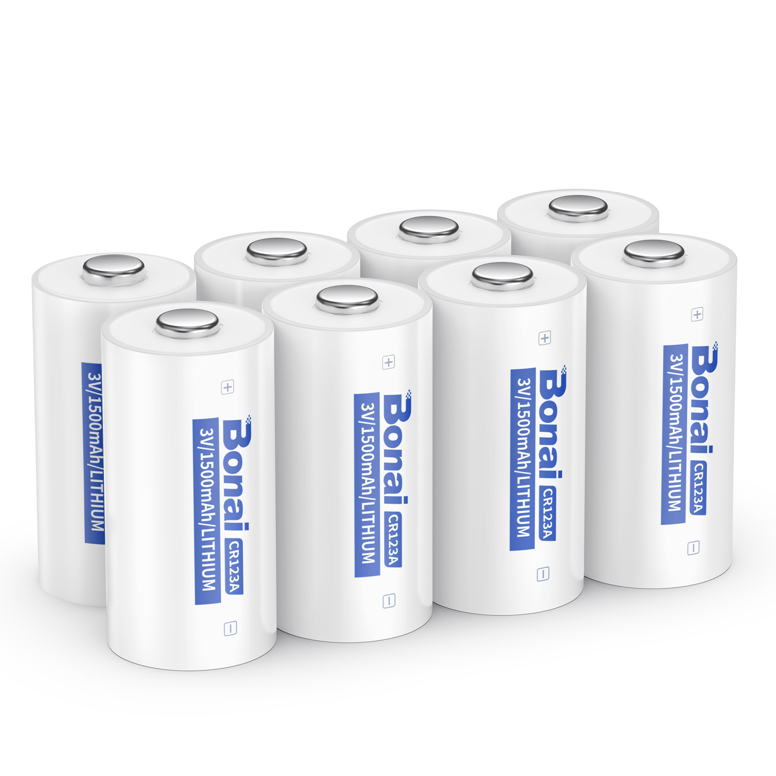 BONAI CR123A Batteries 3v Lithium Battery High Capacity CR123 CR17345 8PC for Flashlight and Security Device Non-Rechargeable